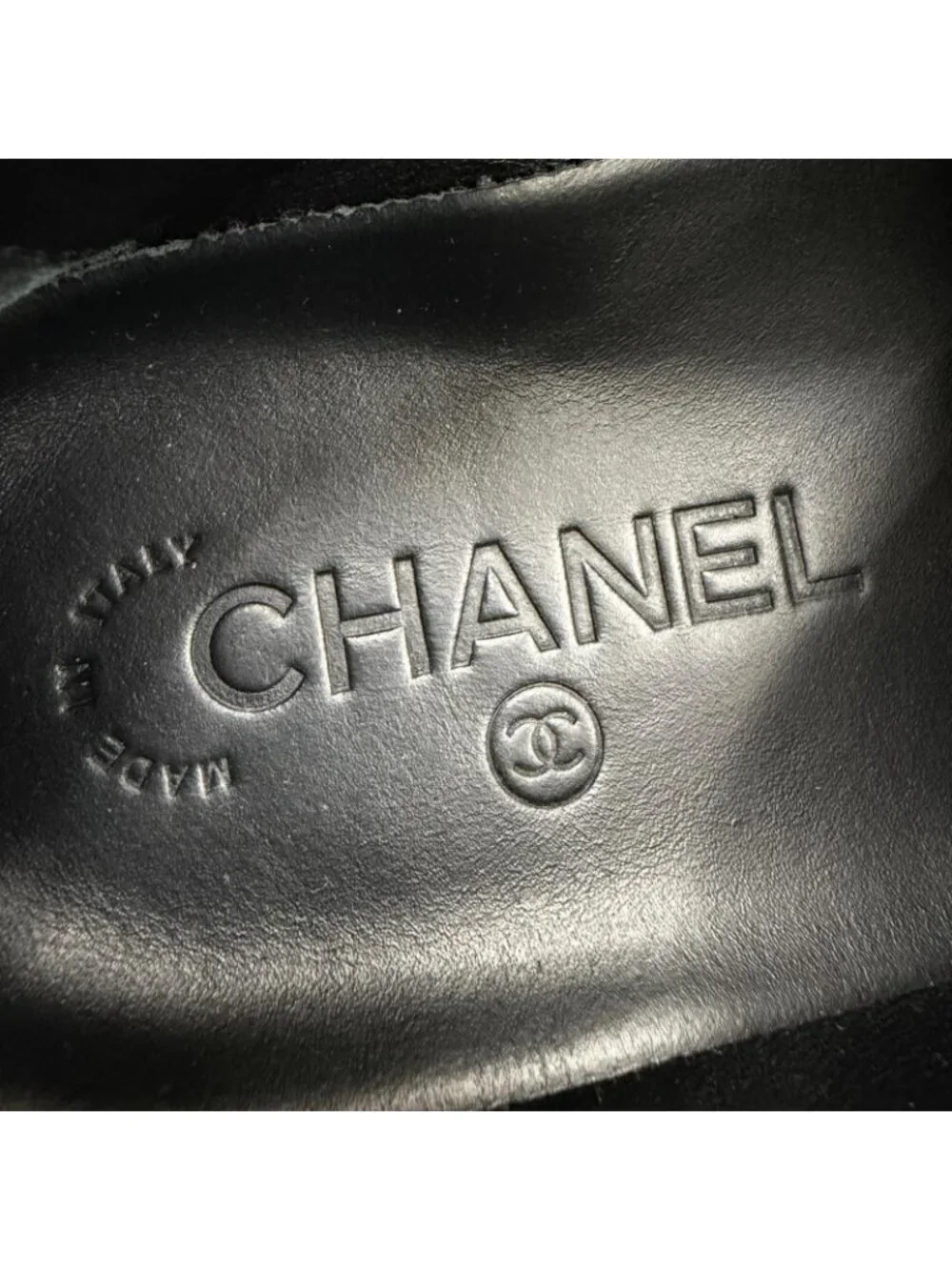 Chanel CC Logo Velcro Lace-up Leather Middle High Top Sneakers Black